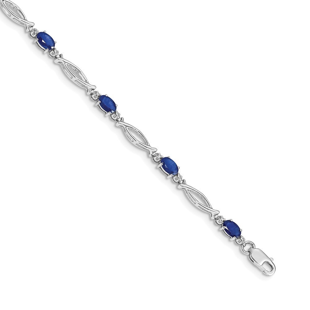 14k White Gold Diamond & Blue Sapphire September Birthstone Bracelet, 7.25" Len